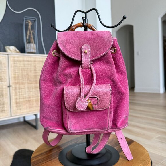 Gucci Pink Suede Backpack - Picture 1 of 10